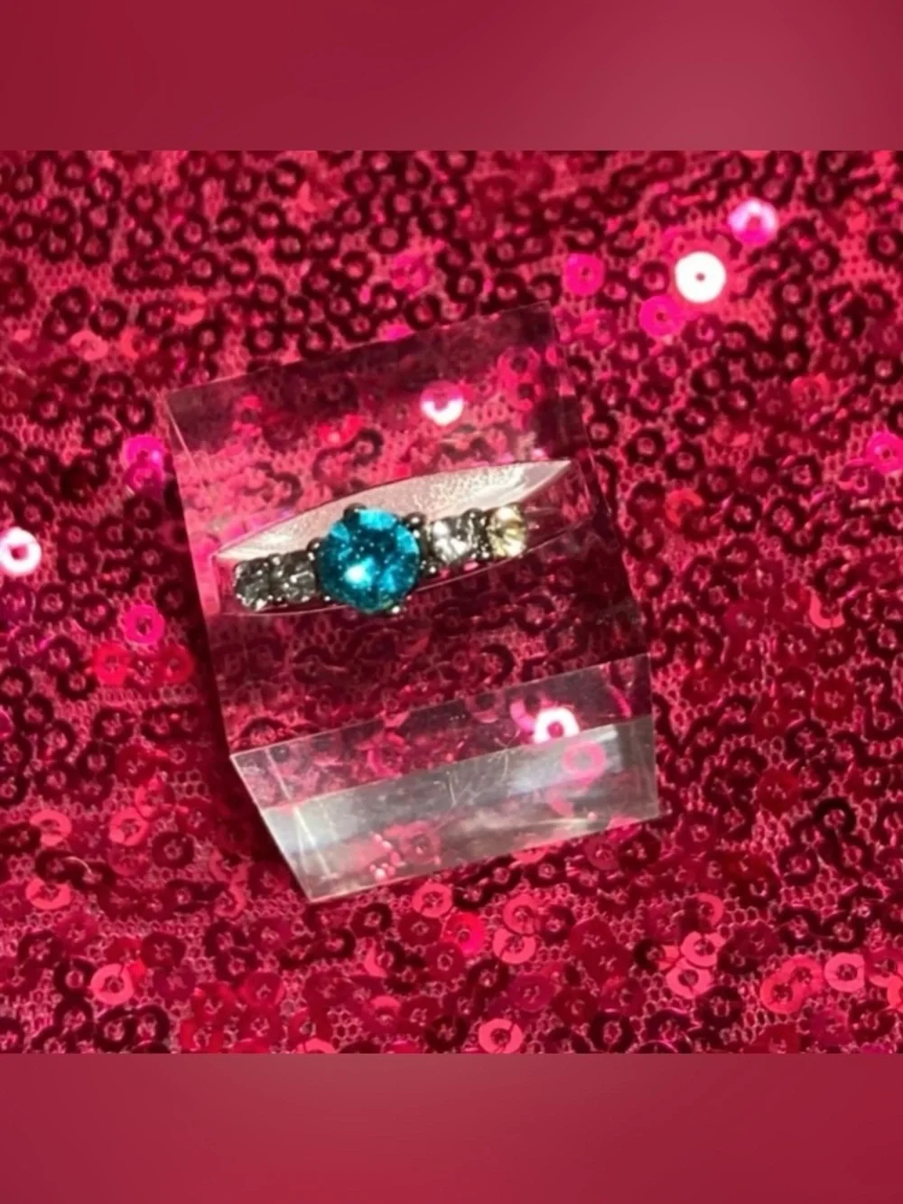 Aquamarine Birthstone Womens Ring Size 6 Sky Blue Sparkle Princess Cut Y2K gift